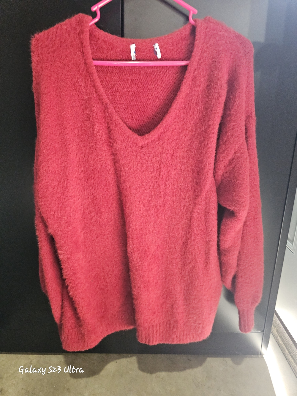 Deep Red V-Neck Women's Sweater - Soft Cozy Knit